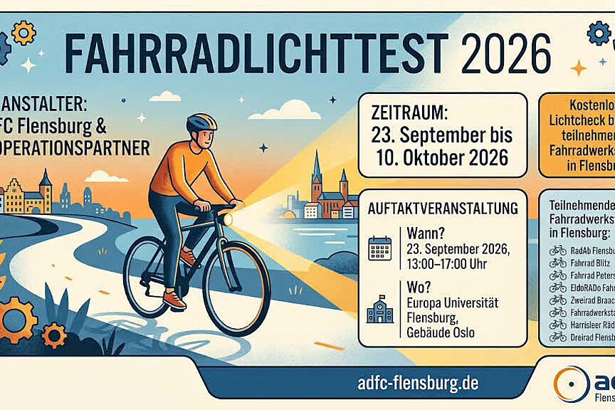 Fahrradlichttest Wer sein Licht am Fahrrad prüfen lassen möchte kann dieses im September und Oktober bei kooperierenden Werkstätten in Flensburg kostenlos machen lassen