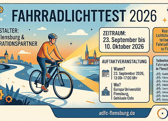 Wer sein Licht am Fahrrad prüfen lassen möchte kann dieses im September und Oktober bei kooperierenden Werkstätten in Flensburg kostenlos machen lassen